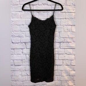 Vintage Cache Black Lace Spaghetti Strap Mini Bodycon Dress Size M